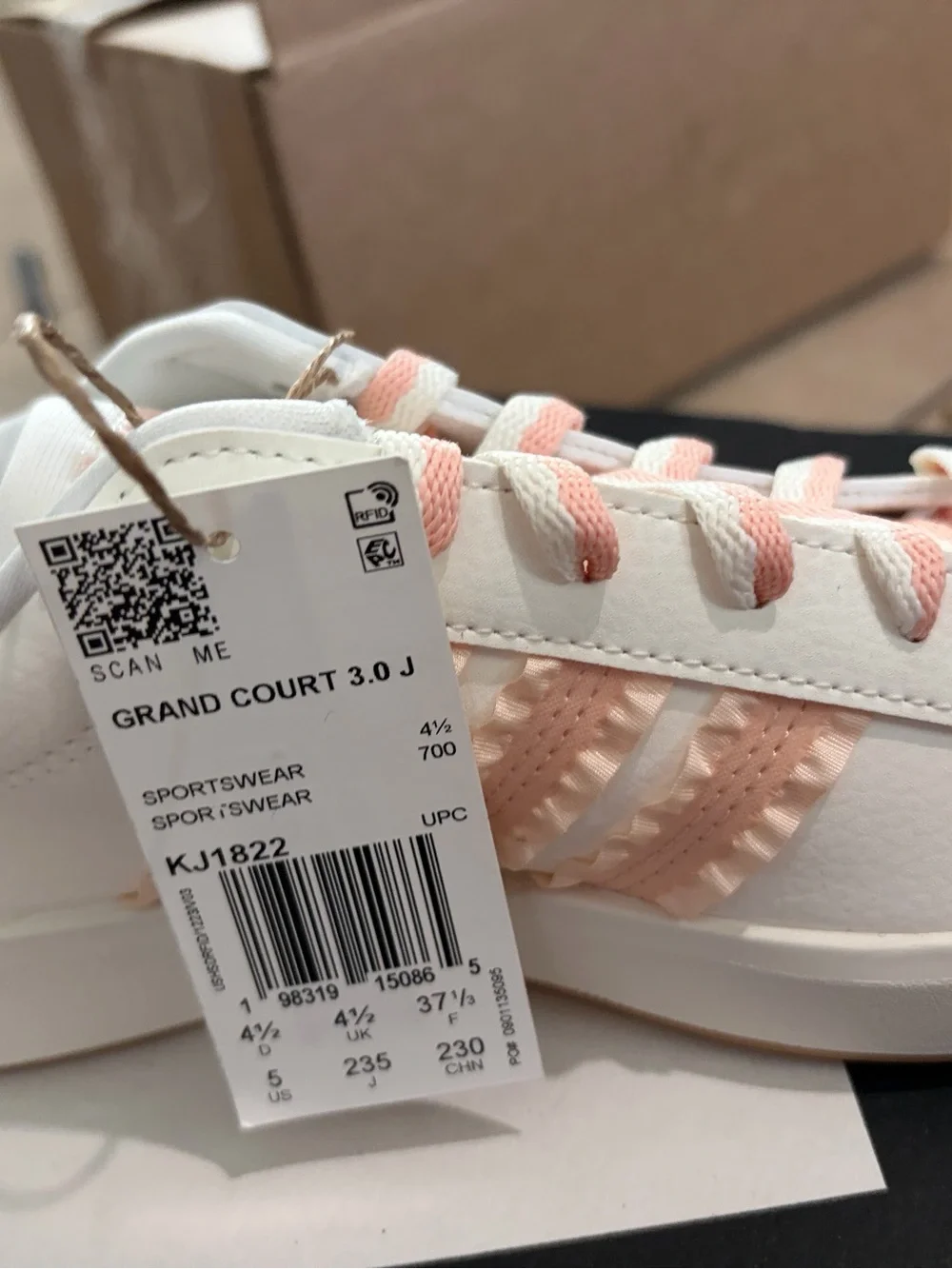 Adidas Grand Court 3.0 J White & Pink Ruffle Sneakers – Size 6.5 w and 5 j US